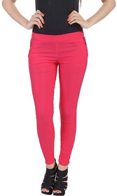 Stylezing Red Skinny Jeggings With Ankle Zipper