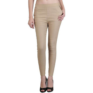 Stylezing Beige Skinny Jeggings With Ankle Zipper