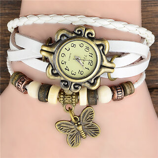                       StarValley White Leather Watch With Butterfly Charm Buy Online                                              