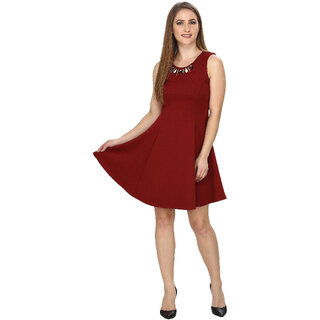 AV Creations fit  flare dress stone embellished around neck ( WINE RED)