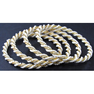                       White pearl golden plated bangle set of 4                                              