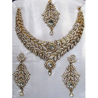                       White Stone Sunflower Drop Creeper Necklace Set                                              