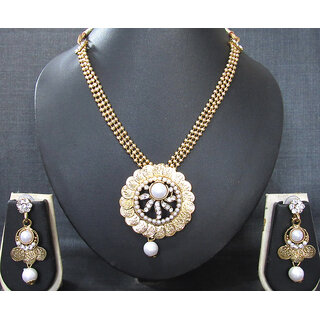                       Golden 3 line laxmi coin pendant necklace set                                              