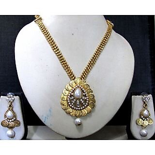                       Golden  line laxmi coin tilak pendant necklace set                                              