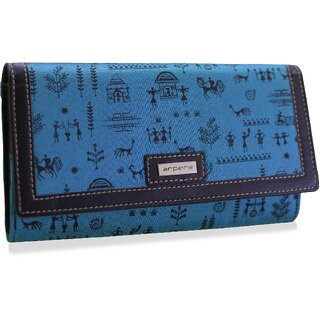                       arpera rangoli cotton warli print clutch blue C11541-71A                                              