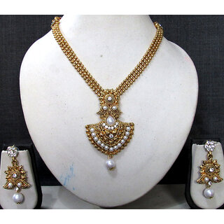 Golden White drop pendant necklace set