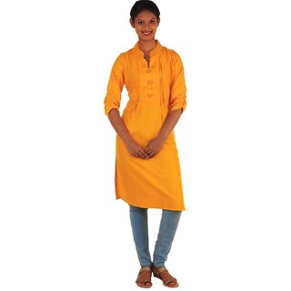                       DressurPersona Yellow Rayon Plain Kurti for Women.                                              