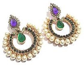 Purple and green tilak pearl polki earrings