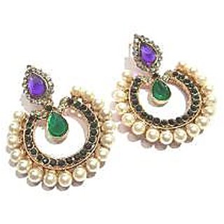                       Purple and green tilak pearl polki earrings                                              