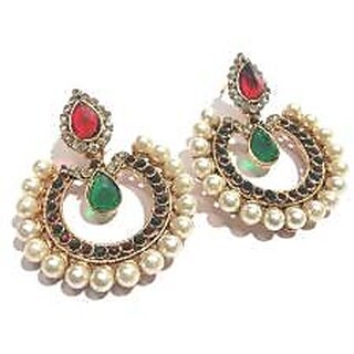 Maroon and green tilak pearl polki earrings Maroon and green tilak pearl polki earrings