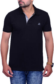 La Milano Black Polo Neck Half Sleeve T-Shirt for Men