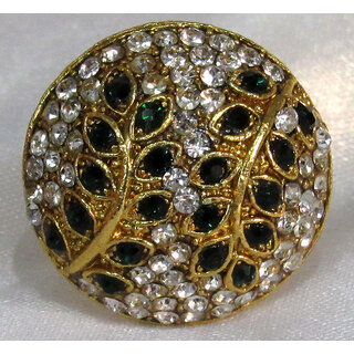                       Golden Green and white stone round ring                                              