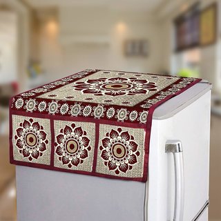 E-Retailer Polyester 3-Layered Fridge Top Cover/Refrigerator Cover With 6 Utility Pockets (Color-Maroon, Size-39x21 Inches)