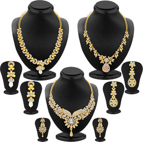 Meia Gold Plated BridalWedding 3 Necklace & 3 Pair of Earring For Women