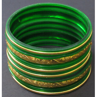                       Green and golden Bangle set                                              