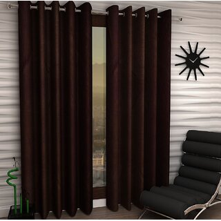 Hdecore Brown Plain Window Curtain Pack Of 2 Pc (4x5)