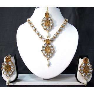                       White Drop Yellow Stone Necklace Set                                              