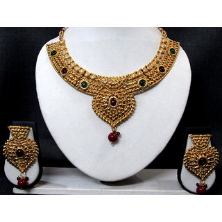 Golden Maroon Drop Princes Necklace Set Golden Maroon Drop Princes Necklace Set