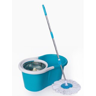 Kudos Self-wringing Floor Cleaning Easy Magic Mop with Stainless Steel Spin Dryer and 2 Micro fibre
