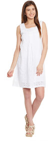 Sleeveless White Dress With Lace Around Neck