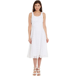                       Cutwork Sleeveless Dress - White                                              