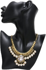 Minha White And Golden Pearl Necklace For Women
