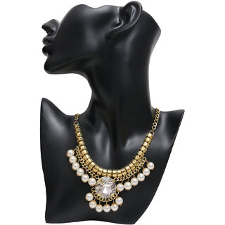 Minha White And Golden Pearl Necklace For Women
