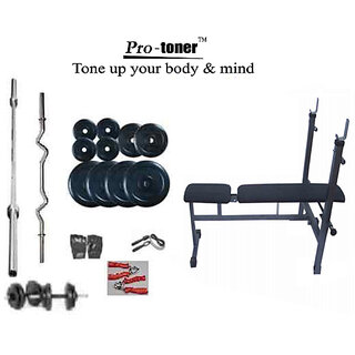                       PROTONER WEIGHT LIFTING PACKAGE 85 KGS + I/D/F BENCH + H.GRIP + GLOVES+ROPE                                              