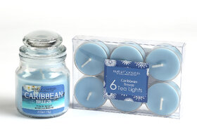 Hosley Caribbean Breeze Highly Fragranced Jar Candle With Pack Of 6 Scented Tealights