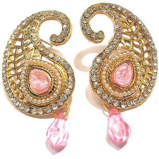                       Pink kundan drop pearl mango polki earring                                              