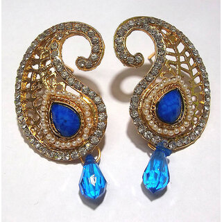 Blue Kundan Drop Mango Polki Earring Blue Kundan Drop Mango Polki Earring