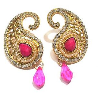 Dark Pink kundan drop Pearl mango polki earring Dark Pink kundan drop Pearl mango polki earring