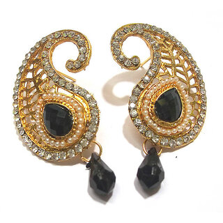                       Black kundan drop pearl mango polki earring                                              