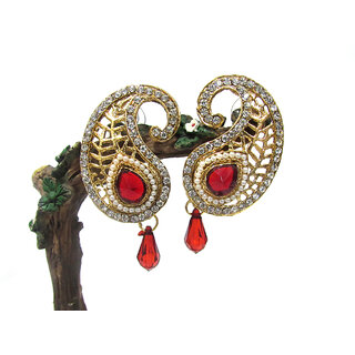 Maroon Kundan Drop Mango Polki Earring Maroon Kundan Drop Mango Polki Earring