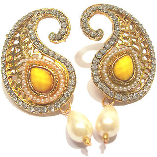                       Yellow kundan drop pearl mango polki earring                                              