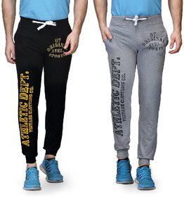 FeelBlue Men's Cotton Track Pant (Pack of 2) (Light Grey and Black)