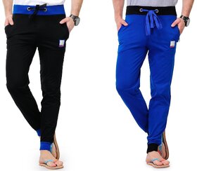 FeelBlue Men's Cotton Track Pant (Pack of 2)(Royal Black  Royal Blue)
