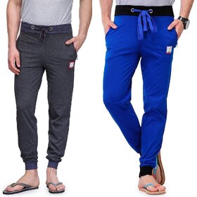FeelBlue Men's Cotton Track Pant (Pack of 2) (Dark Grey  Royal Blue)