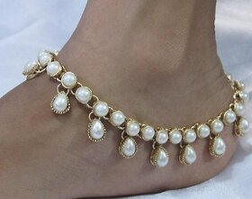 White pearl kundan anklet SMC005