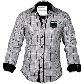                       kausar collections Blacksoul Mens Checkered cotton grey coloured Casual Shirt                                              