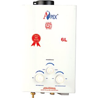 APEX 6 Ltr ISI Copper LPG Water Heater Geyser White with Zero Pressure ,  Geysers