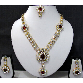                       Maroon nice flower stone necklace set                                              
