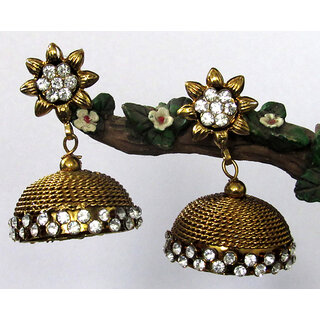                       Golden Flower Stone Earring                                              