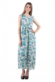 Westchic White,Light Green Printed Maxi Dress