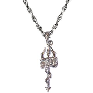 Men Style Silver shiva trishul with cobra Chain Pendant