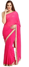 Bhuwal Fashion Pink Chiffon Lace Saree With Blouse