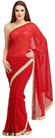 Bhuwal Fashion Designer Lace Border Work Faux Georgette Red Color Saree-109-Red