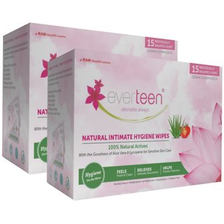                       everteen Natural Intimate Hygiene Wipes Individually Wrapped 2x15pcs                                              