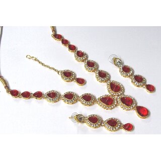                       Red Tilak stone Necklace set                                              