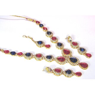 Pink and blue Tilak stone Necklace set Pink and blue Tilak stone Necklace set